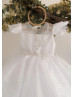 White Grid Lace Tulle V Back Short Flower Girl Dress